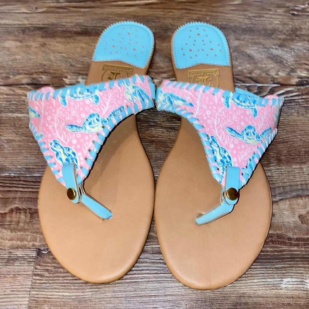 NEW CORAL PALMS EASY STITCH FLIP FLOP SANDALS TURTLES SZ 10